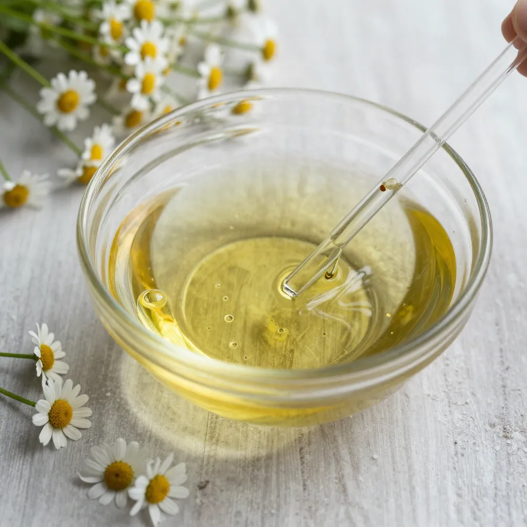 Evening tranquility essential oil blend in elegant glass bottle